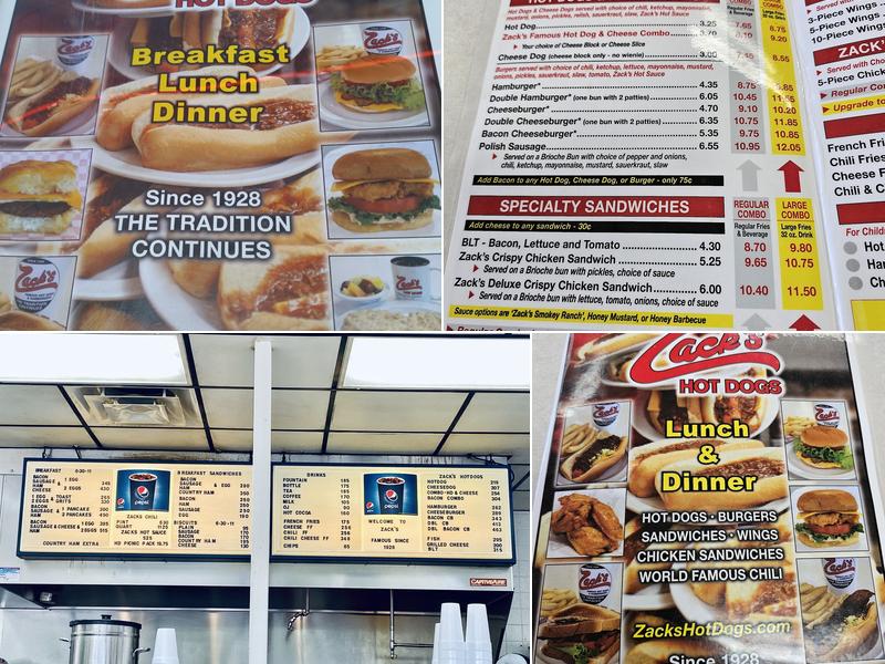 Zack's Hot Dogs Menu