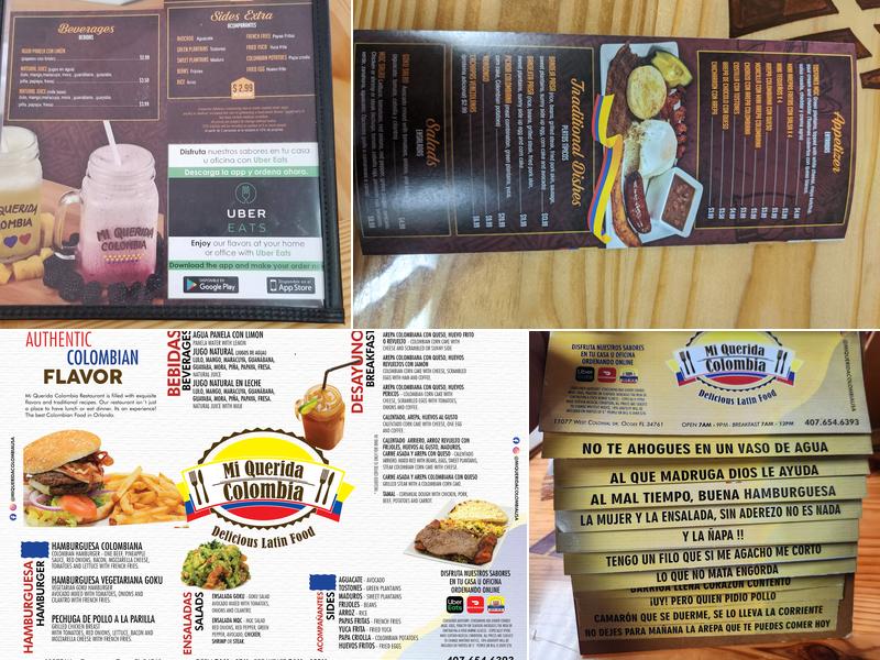 Mi Querida Colombia Restaurant and Bakery Menu