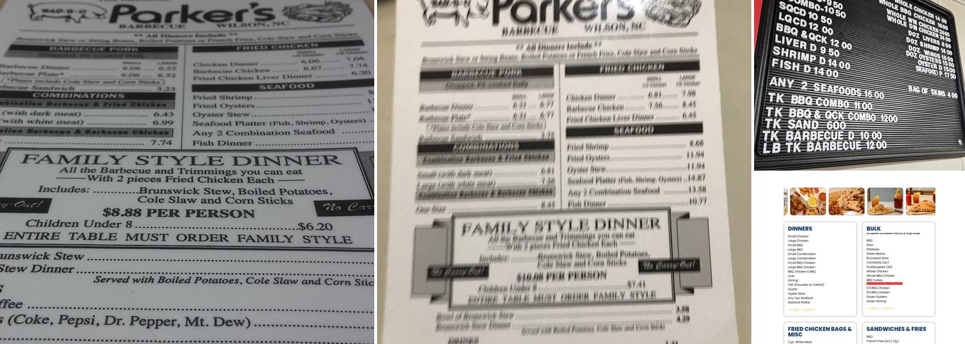 Parker's Barbecue Menu
