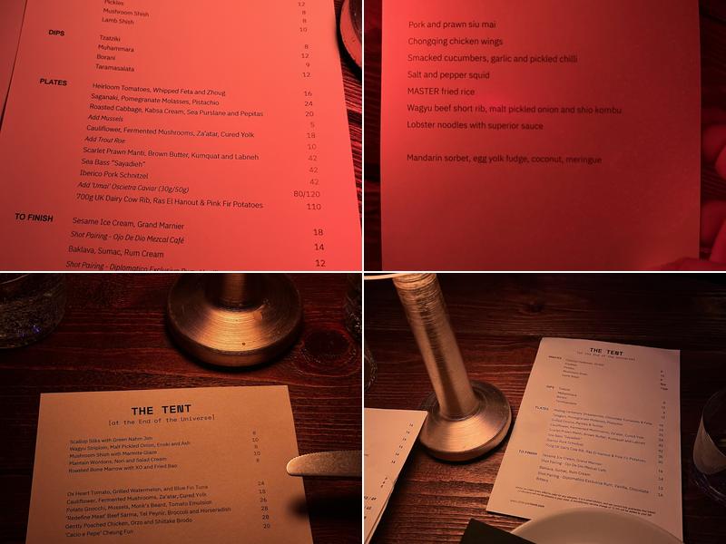 The Tent (at the End of the Universe) Menu