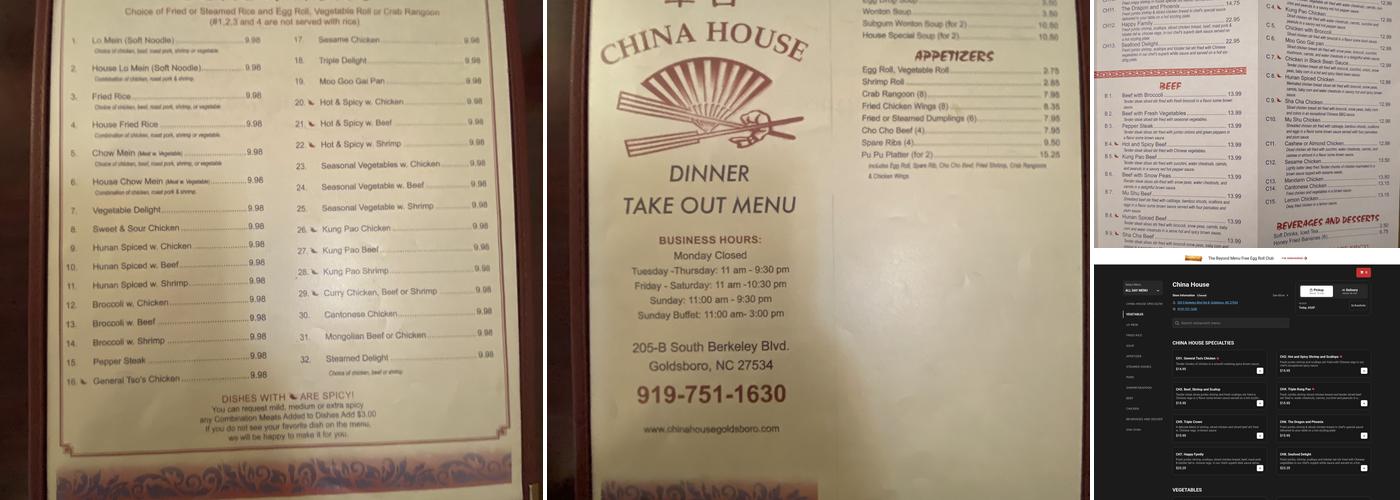 China House Menu