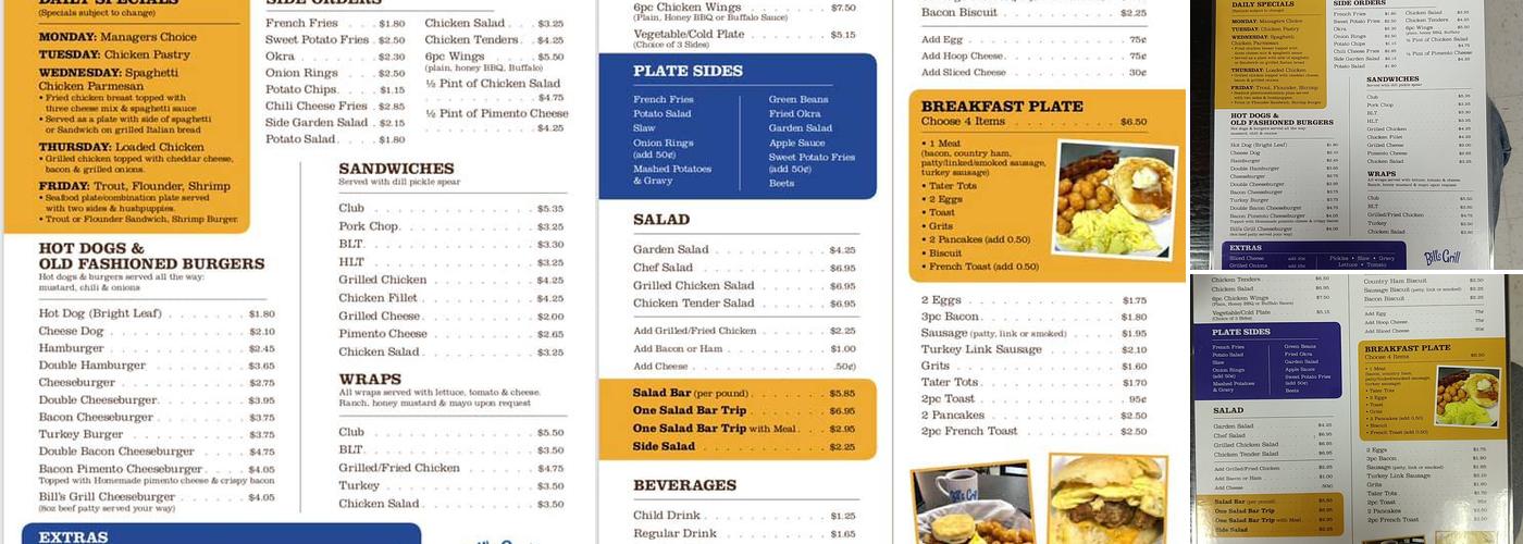 Bill's Grill Menu