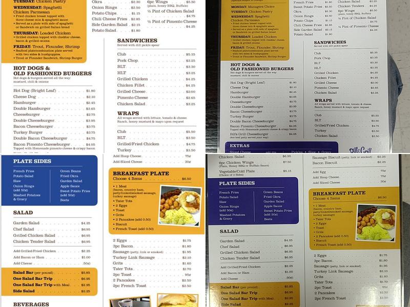 Bill's Grill Menu