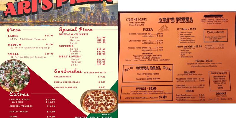 Ari's pizza Menu