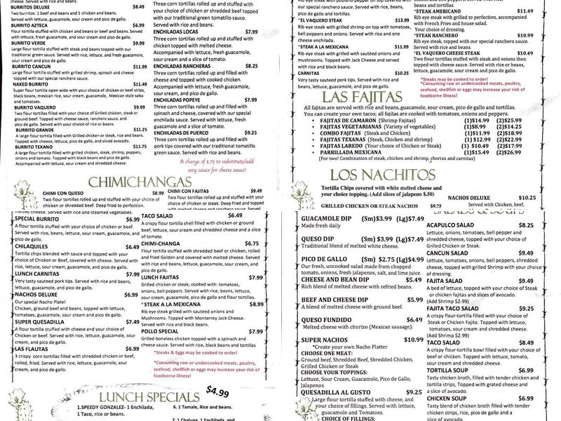 El Vaquero Menu