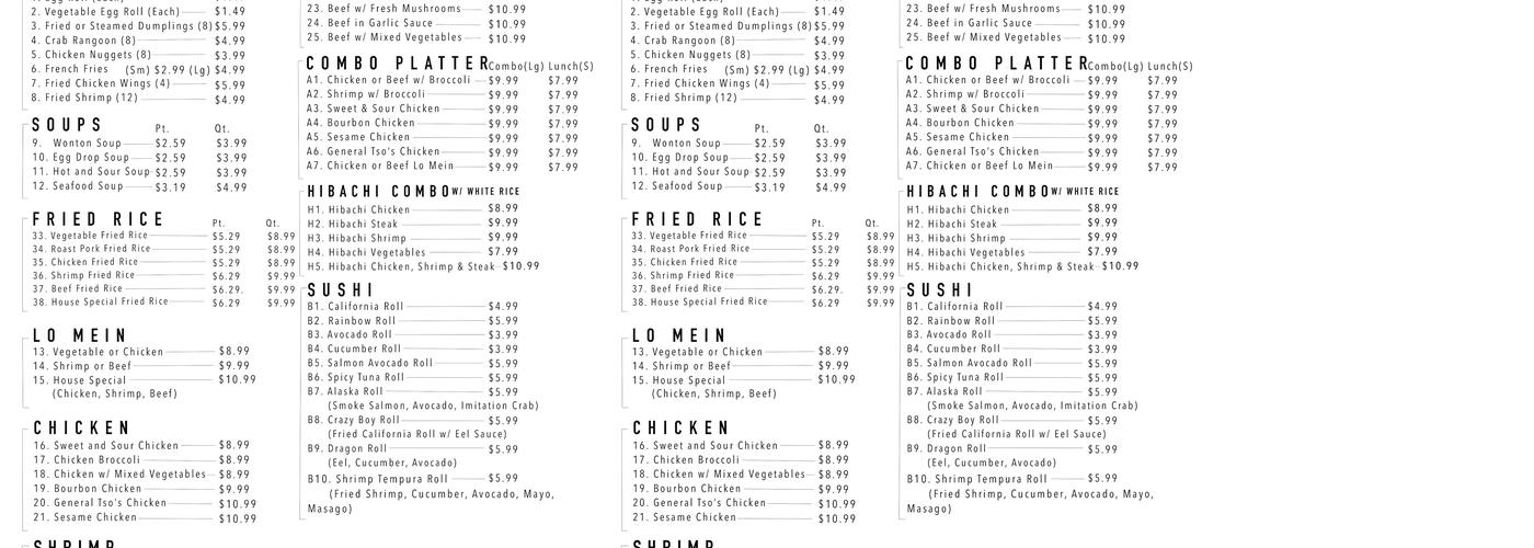 China Buffet Menu