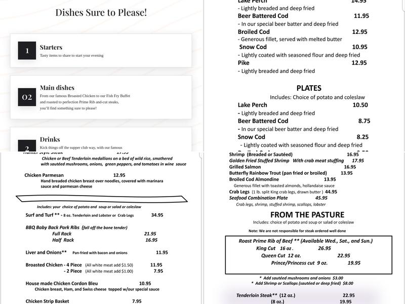Five Pillars Supper Club - Restaurant and Banquet Halls Menu