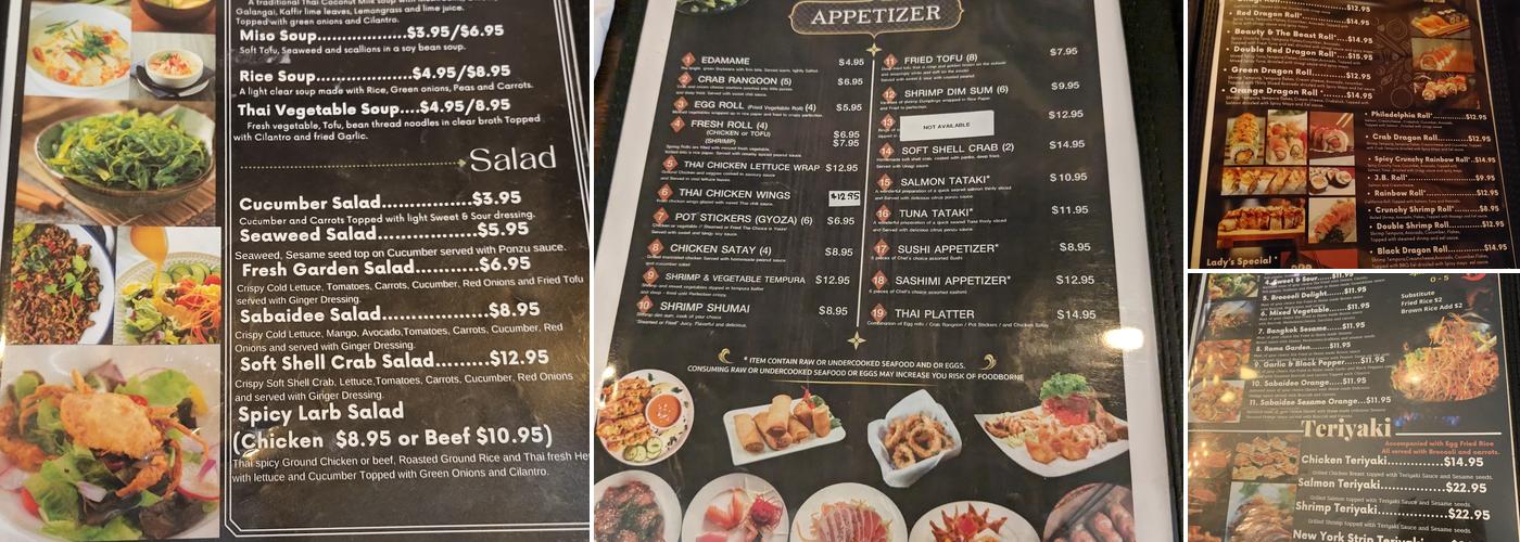 Sabaidee Thai & Sushi Bar Concord Menu