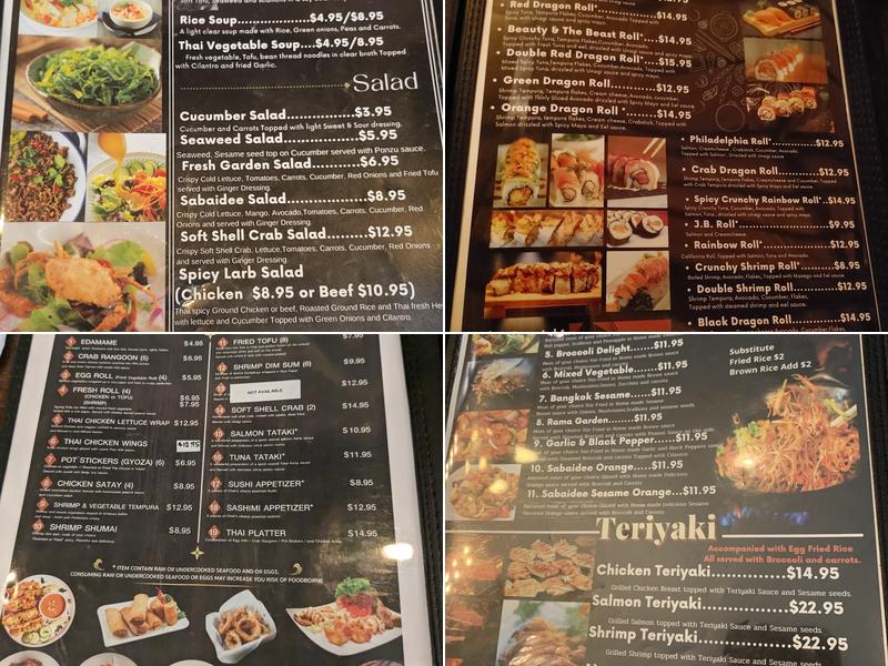 Sabaidee Thai & Sushi Bar Concord Menu
