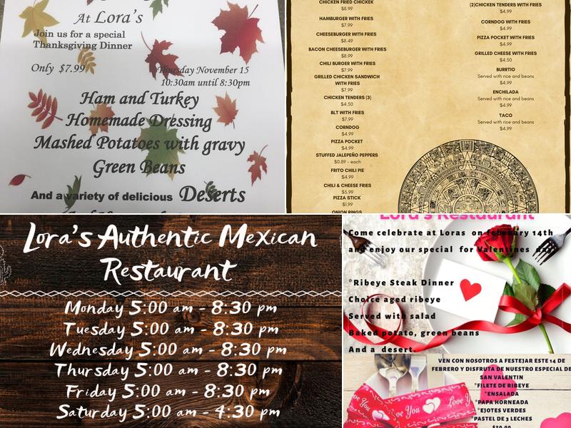 Lora’s Authentic Mexican Restaurant Menu