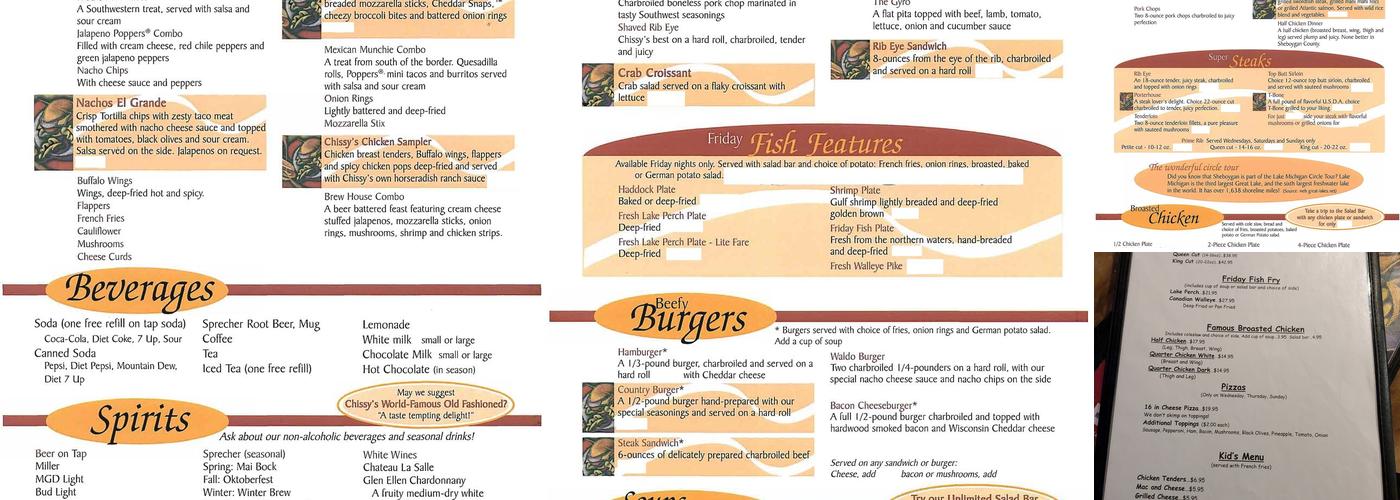Chissy's Pub & Grill Menu