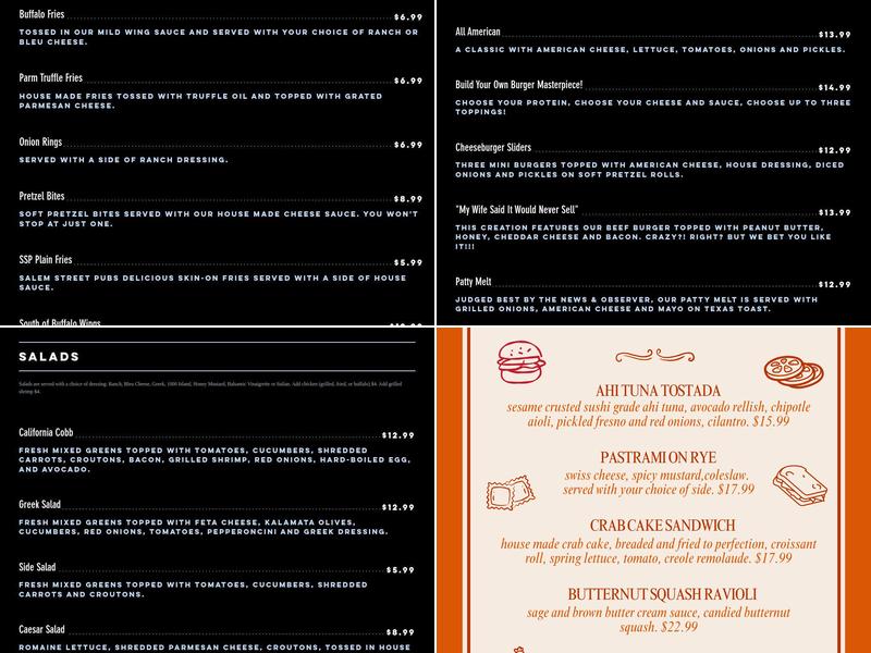 Salem Street Pub Menu