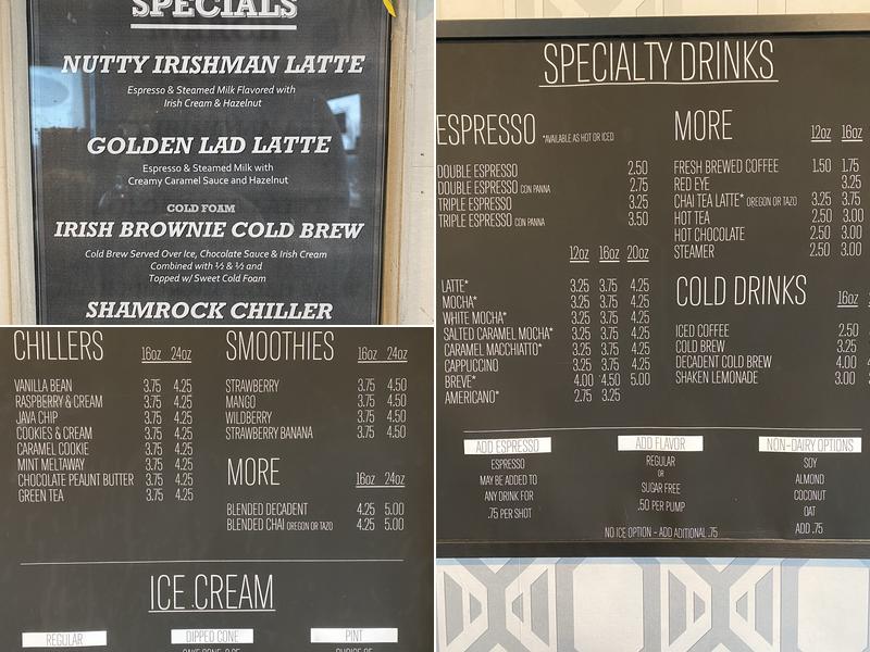 Kups Coffee and Ice Cream Menu