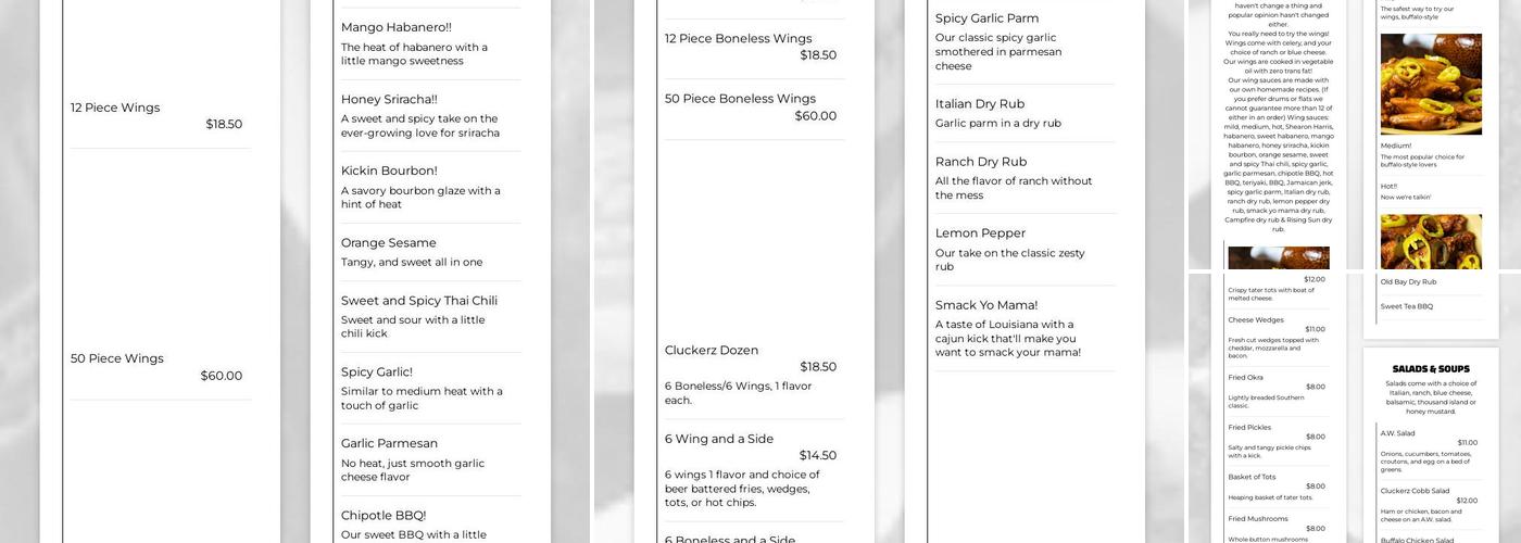 Apex Wings Menu