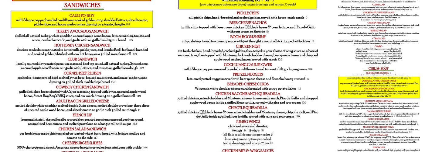 Bass Lake Draft House Menu
