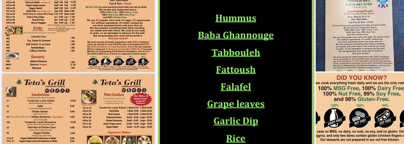 Teta's Grill Lebanese Cuisine Menu