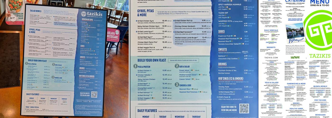 Taziki's Mediterranean Cafe - Cary - RTP Menu