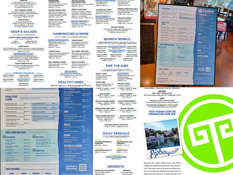 Taziki's Mediterranean Cafe - Cary - RTP Menu