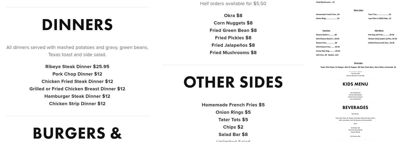 Roosters Menu