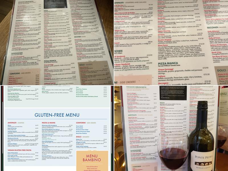 The Italian Club Menu