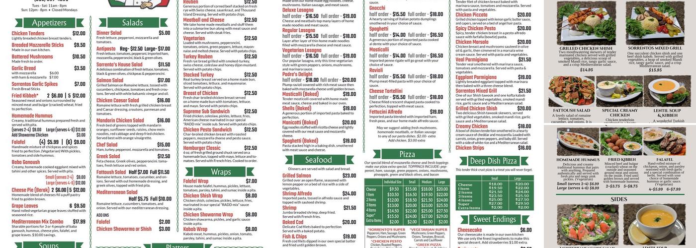 Sorrento's Italian/Mediterranean Cuisine Menu