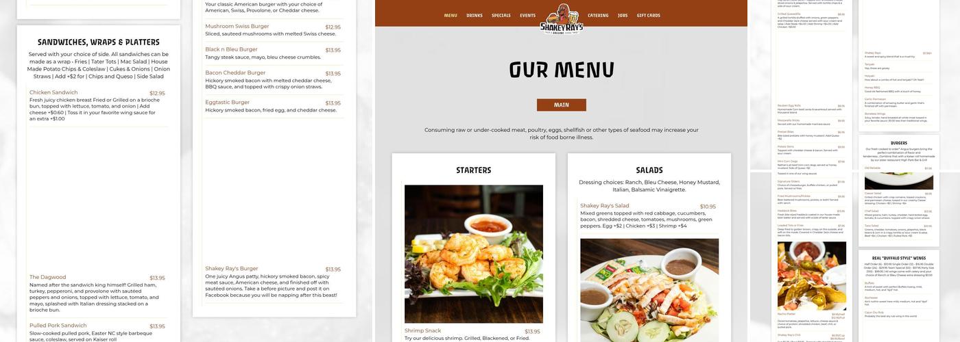 Shakey Ray's Tavern Menu