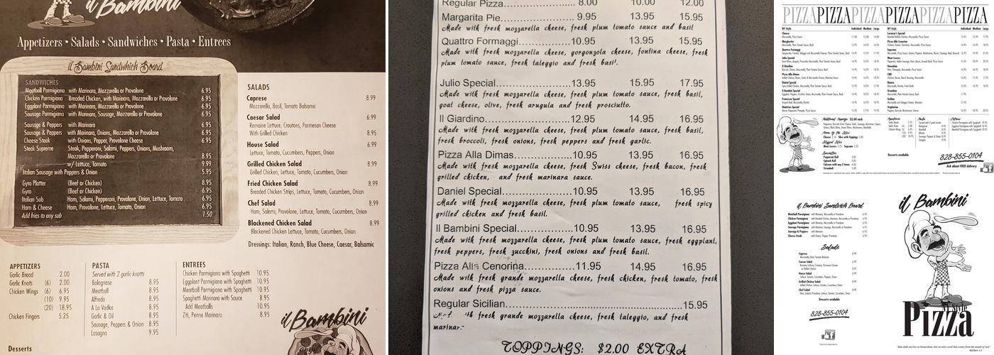IL Bambini NY Style Pizza Menu