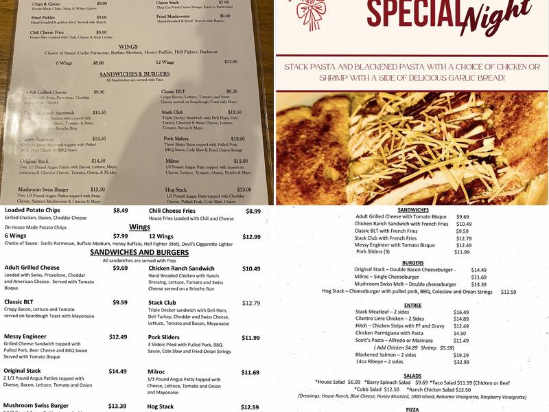Stack Grill, LLC Menu