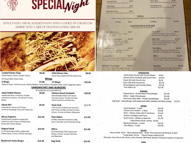 Stack Grill, LLC Menu