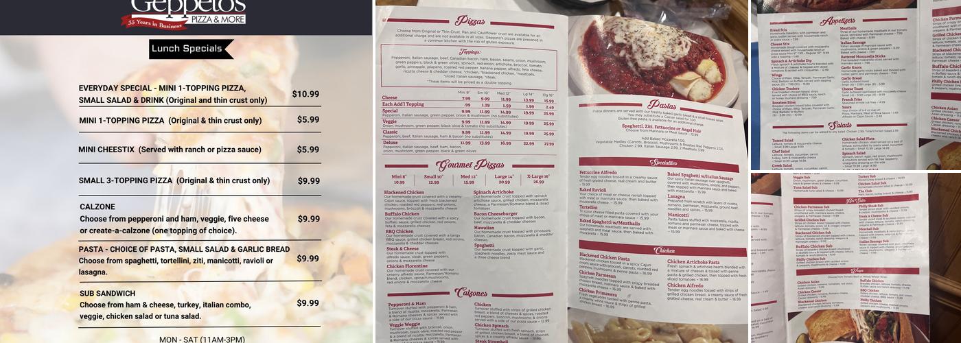 Geppeto's Pizza Menu