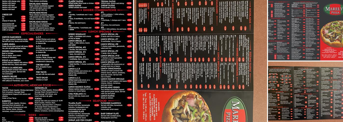 Marely's Pizza Menu