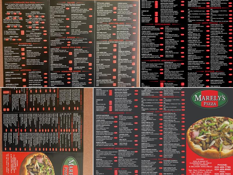 Marely's Pizza Menu