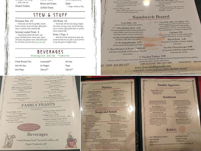 Hannahs BBQ South Menu