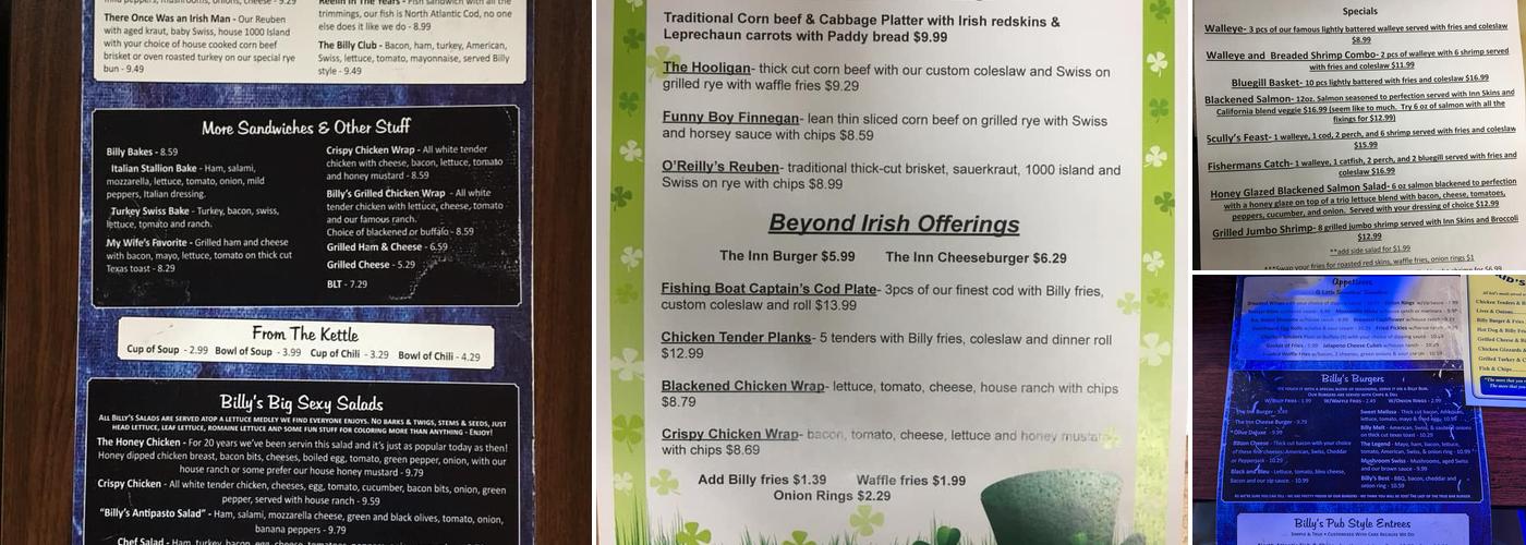 Billy's Pine Run Inn Menu