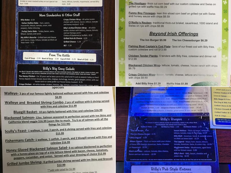 Billy's Pine Run Inn Menu