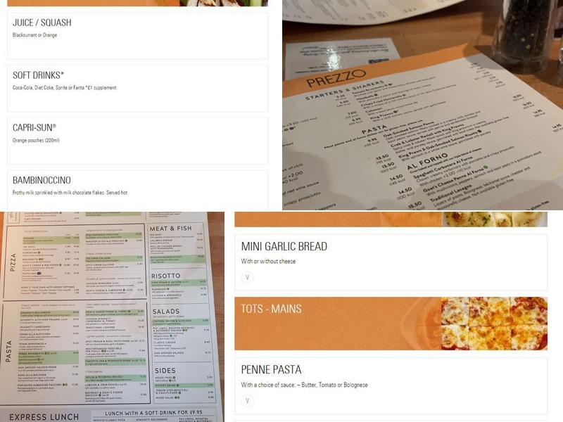 Prezzo Italian Restaurant Harrow Menu