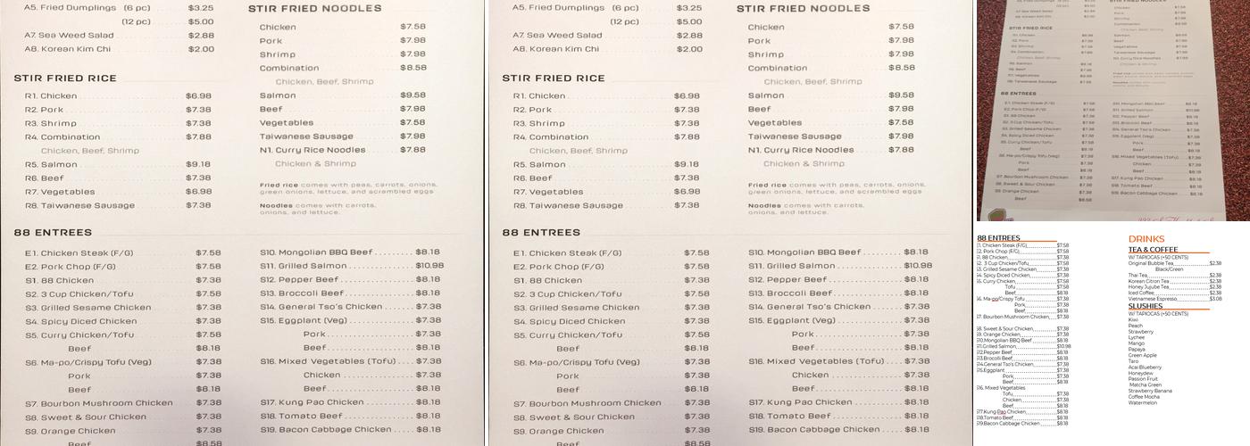 Cafe 88 Menu