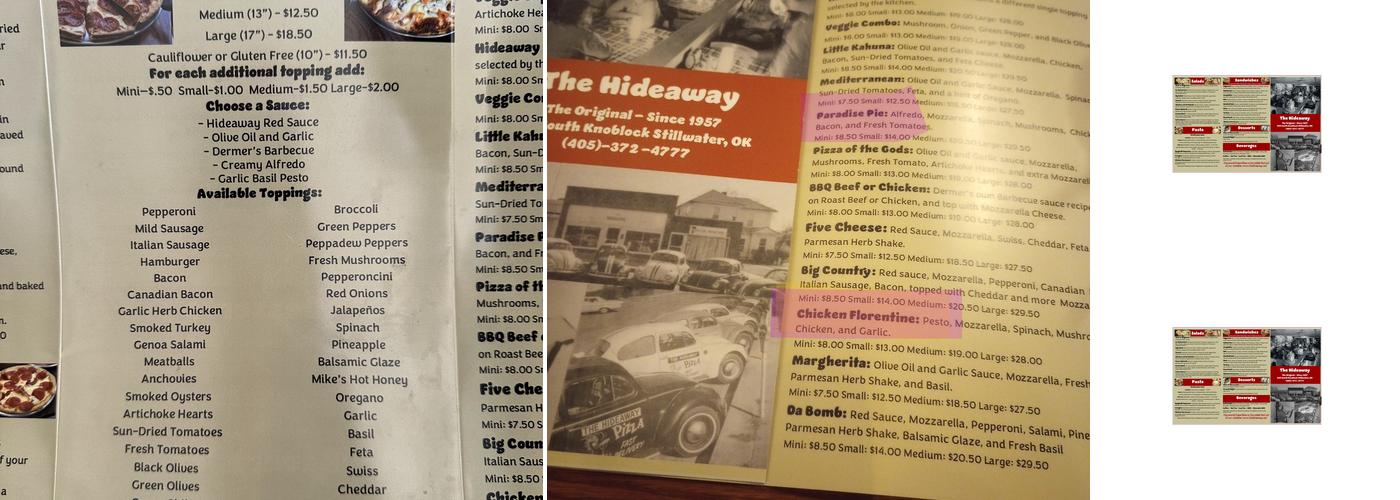 Hideaway Pizza Menu
