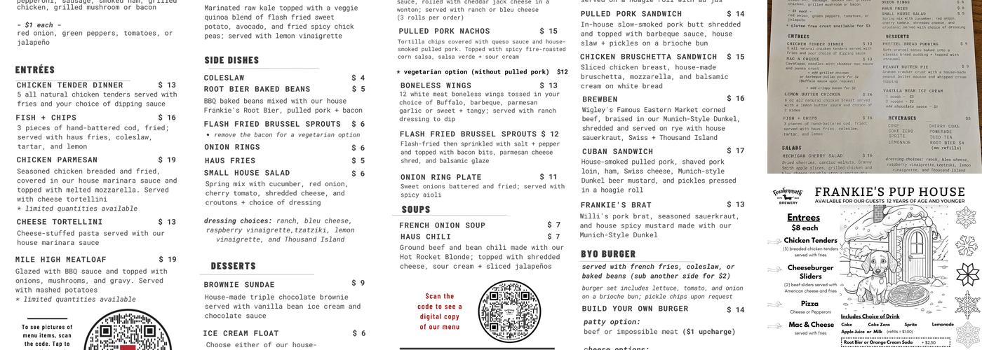 Frankenmuth Brewery Menu