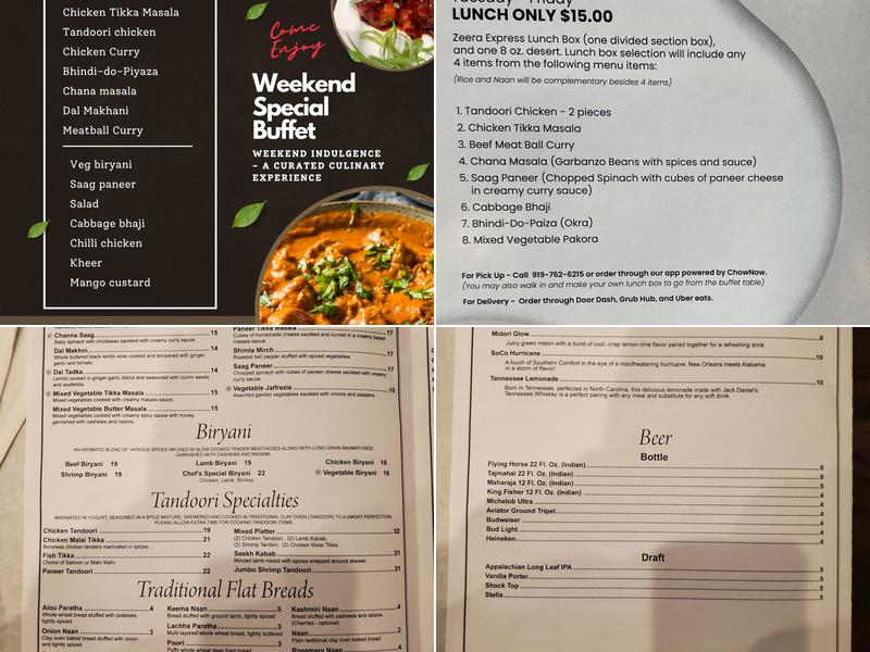 Zeera Indian Restaurant Menu