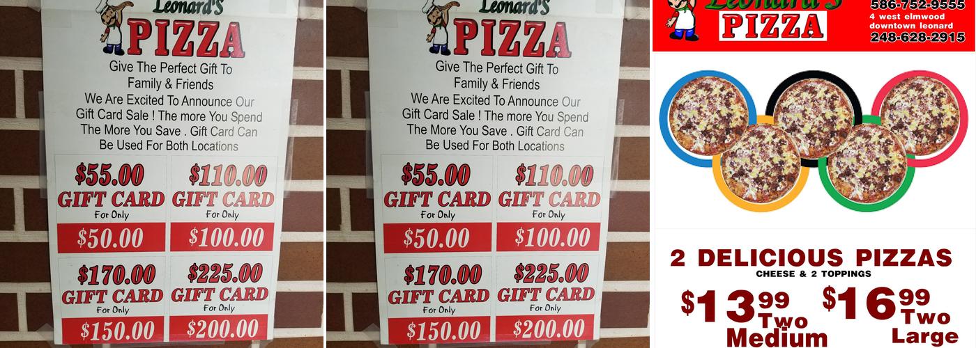 Leonard's Pizza Menu