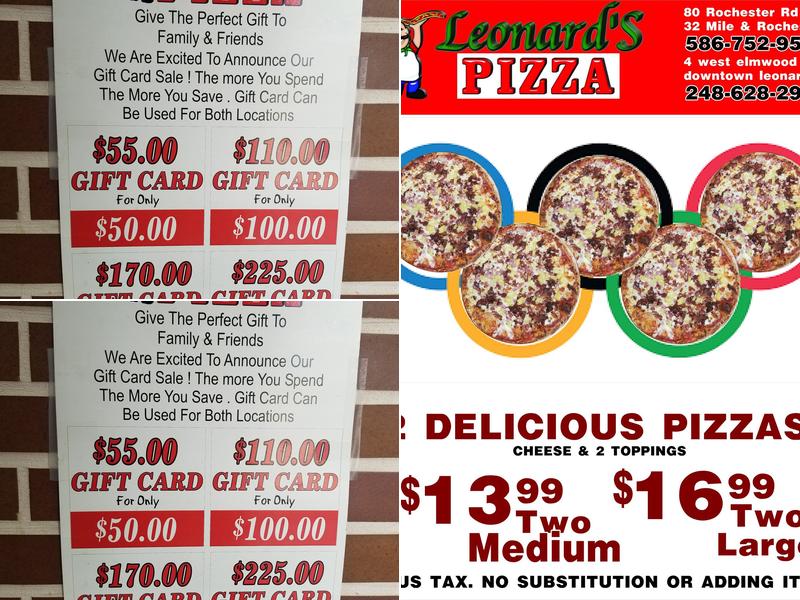 Leonard's Pizza Menu