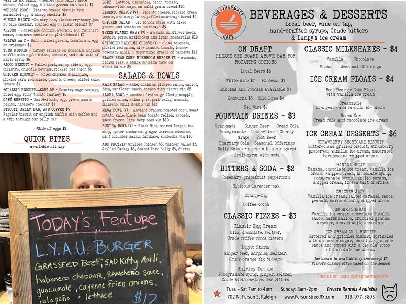 The Pharmacy Cafe Menu