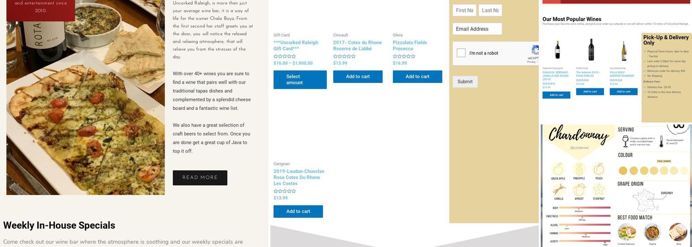 Uncorked Raleigh Wine & Coffee Cafe Menu