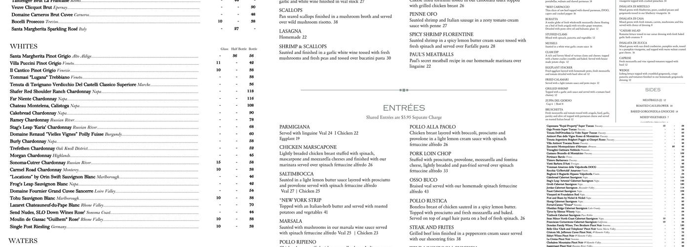 Cafe Tiramisu Menu
