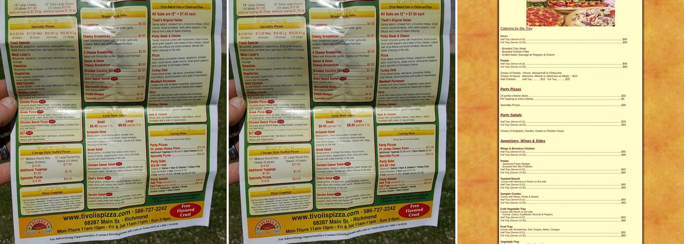 Tivoli’s Pizzeria Menu