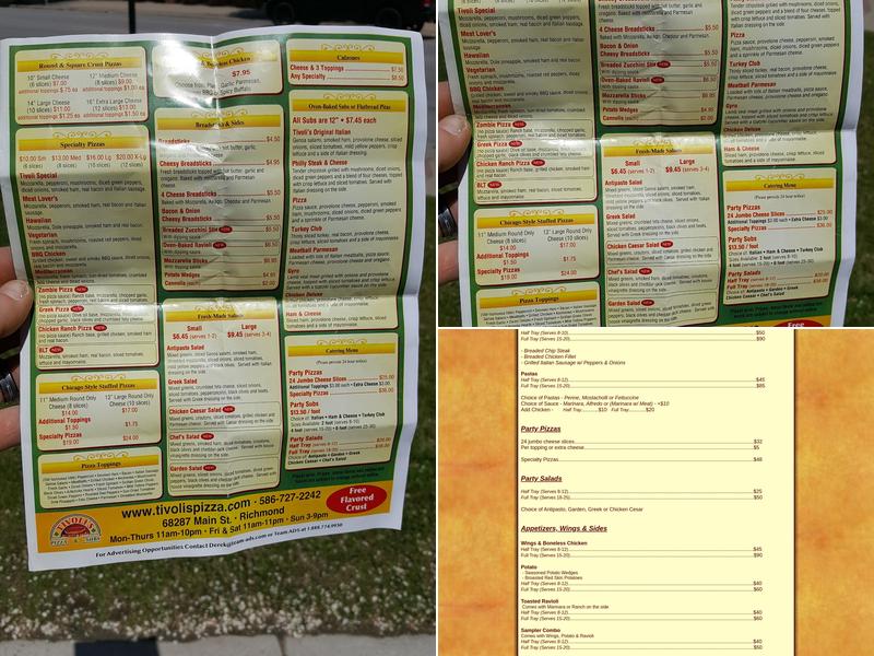 Tivoli’s Pizzeria Menu