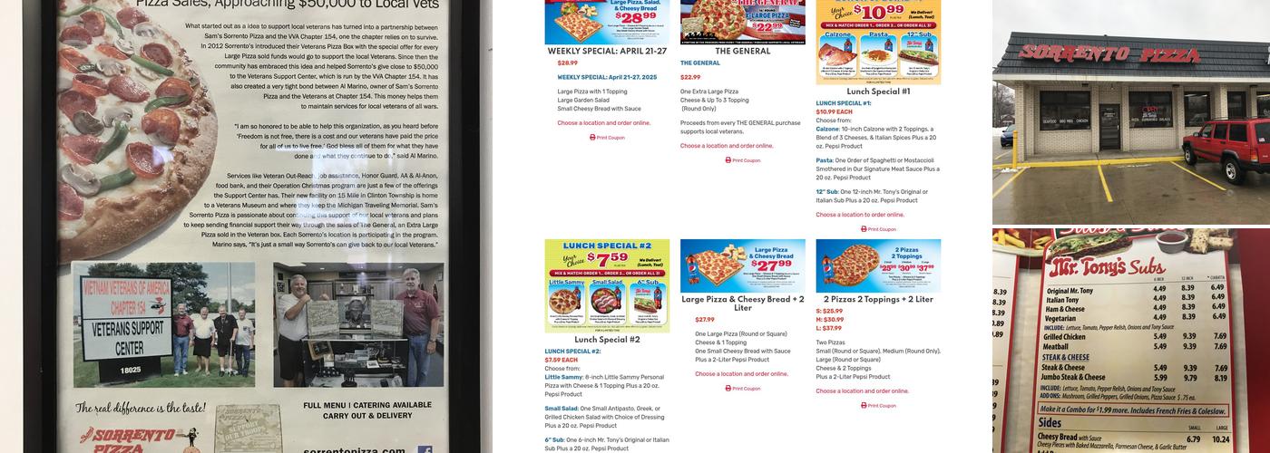 Sam's Sorrento Pizza Menu