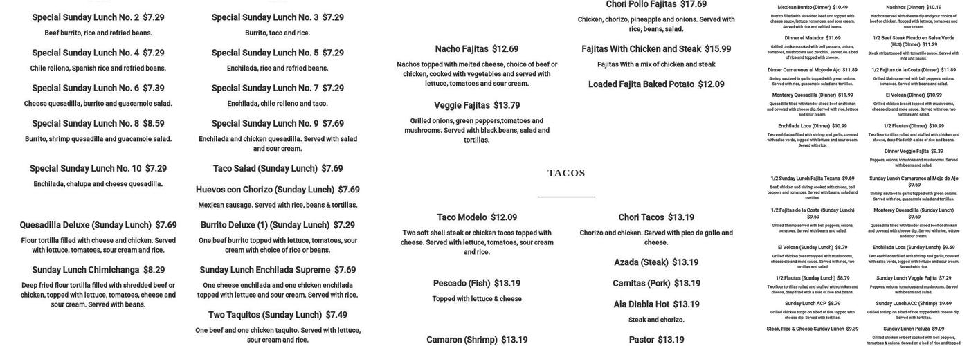 El Perico Menu