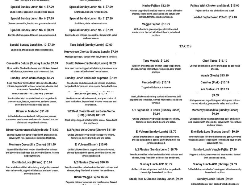 El Perico Menu
